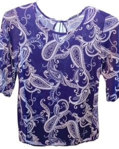 Star Vixen Top Paisley Flower Details 3/4 Slvs Navy Stretchy Great Condition